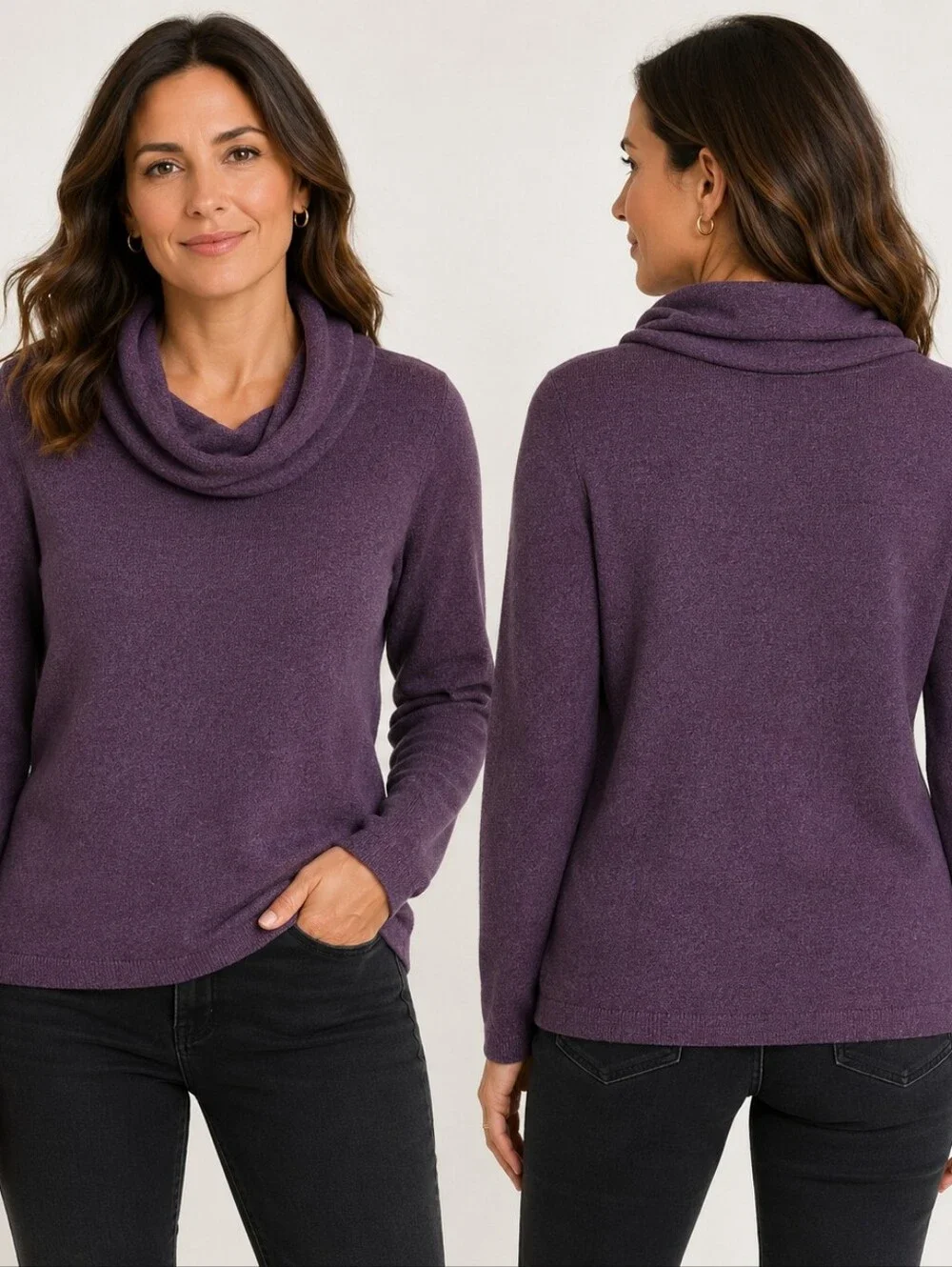 LOFT Purple Heathered Cowl Neck Sweater Size M Contemporary • Minimalist • Casua